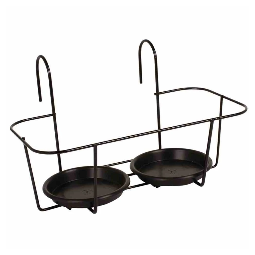 Haken-Blumentopfhalter, Metall, Schwarz, 34 X 18 Cm, Für Zwei Töpfe 3 Haken-Blumentopfhalter, Metall, Schwarz, 34 X 18 Cm, Für Zwei Töpfe