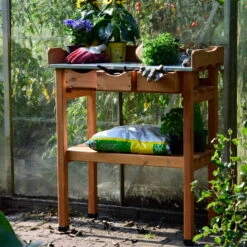 Pflanztisch, Natur, Kiefernholz, 78 X 38 X H91 Cm -Gartenbedarf Geschäft 0940700263 Pflanztisch mit Schubladen 3 118915