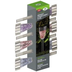 Mosaic Solarpfahlleuchte, Edelstahl / Glas, Silber / Bunt, 36 X 7,5 Cm, 6er Pack -Gartenbedarf Geschäft 2950100372 Solarpfahlleuchte Mosaic 6Stueck PRINT 61371