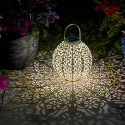 Solarlaterne Damast, Creme, 23,5 X 22,5 Cm