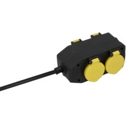 Feuchtraum-Steckdosenblock 4-fach, Schwarz/gelb -Gartenbedarf Geschäft 2950200195 Steckdosenblock 4 fach 5m schwarzgelb 1 97038