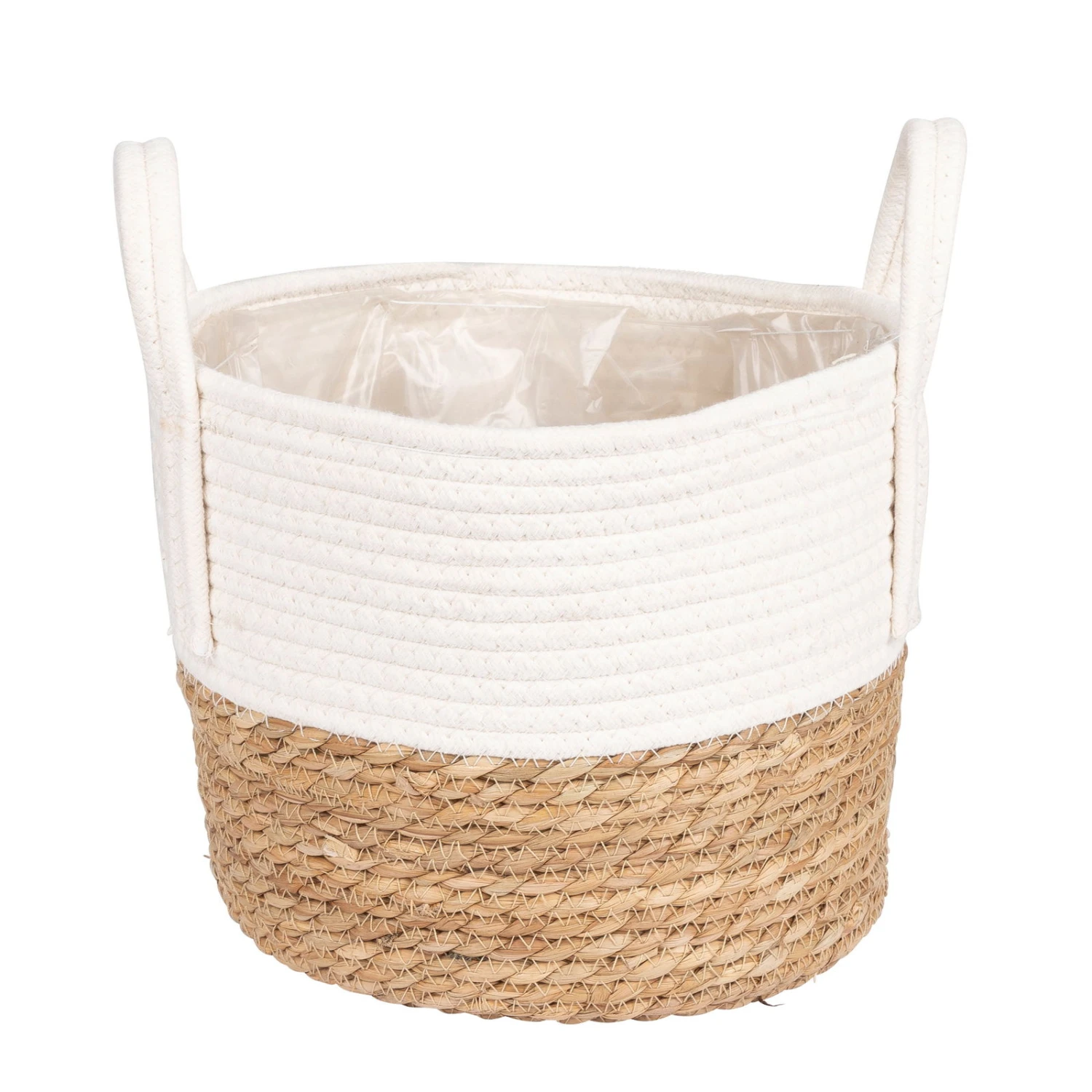 2-farbiger Wohnkorb Mit Folieneinsatz, Seegrasgeflecht Und Jute, Weiß, 26 Cm 4 2-farbiger Wohnkorb Mit Folieneinsatz, Seegrasgeflecht Und Jute, Weiß, 26 Cm – Bild 2