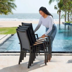 Stapelsessel 'Panama', Schwarz/grau, Ca. 100 X 65 X 62 Cm -Gartenbedarf Geschäft 3910302712 Alu Stapelstuhl Panama schwarz Textilen 3D mesh grau 3 119337