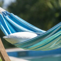 LA SIESTA Hängematte 'Modesta', Azure, Doppel - L 350 X B 160 Cm 10 LA SIESTA Hängematte 'Modesta', Azure, Doppel - L 350 X B 160 Cm -Gartenbedarf Geschäft 3940200337 Doppel Haengematte Modesta Azure Bio Baumwolle 4 106112