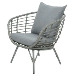 Loungegruppe 'Evora', 4-teilig, Grau -Gartenbedarf Geschäft 3950101015 Alu Geflechtgruppe Evora 4tlg grau inkl Kissen 5 99292